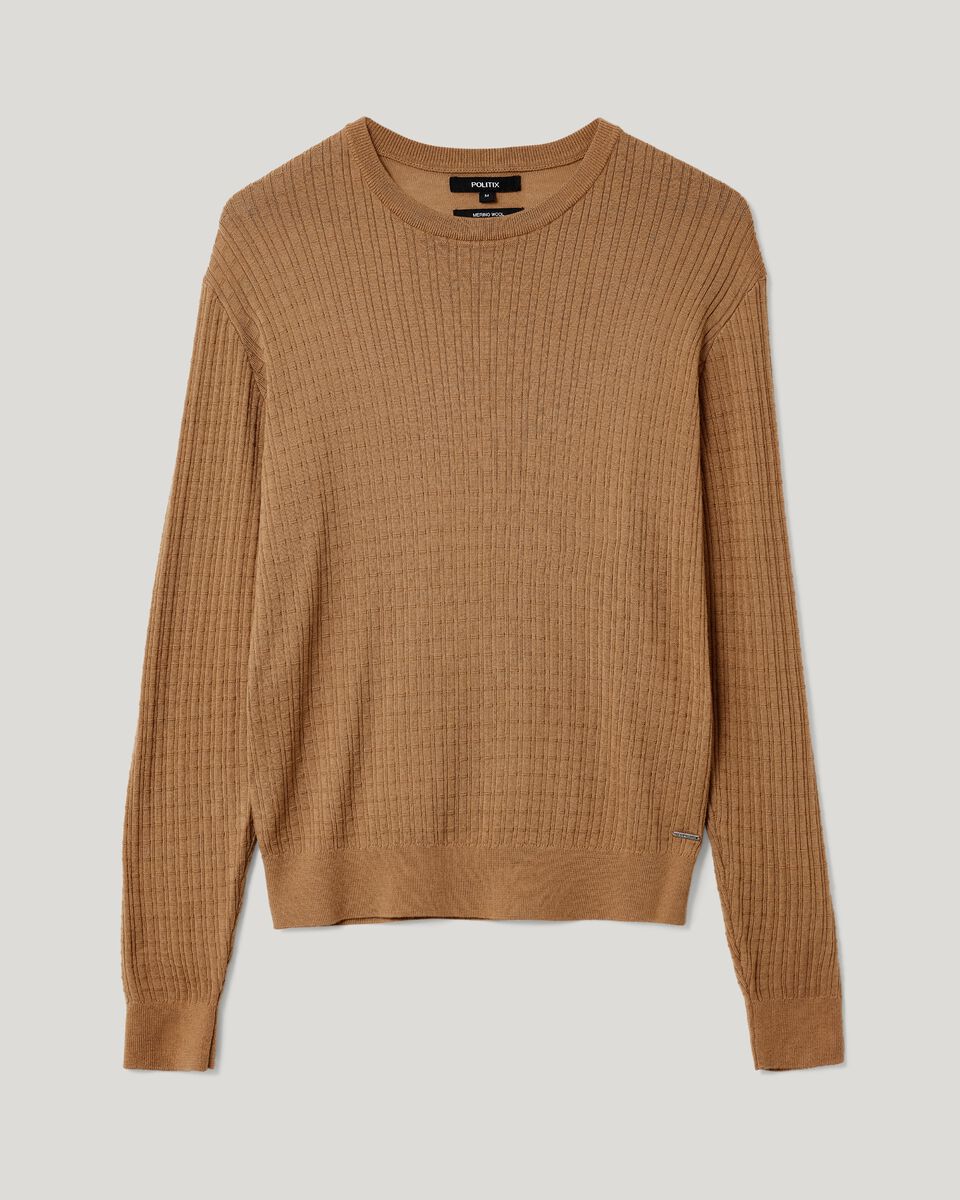 Merino Wool Long Sleeve Crew Knit, Tan, hi-res